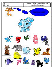 okul öncesi renkler çalışma sayfaları; verilen resimle aynı renkte olan resimleri işaretle